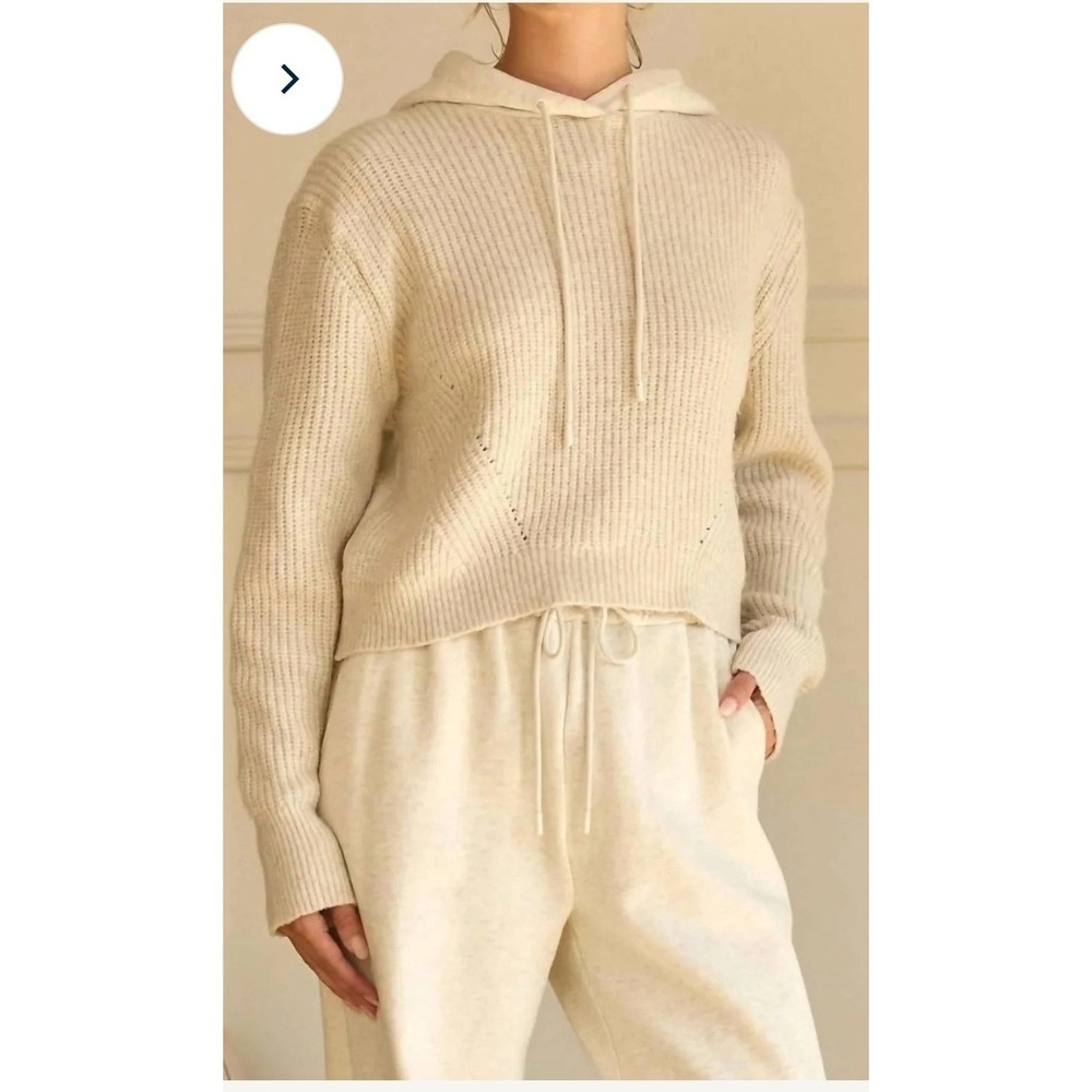 Skies Are Blue Mixed Media Knit Hoodie Womens XS Cream Excellent Shaker Rib